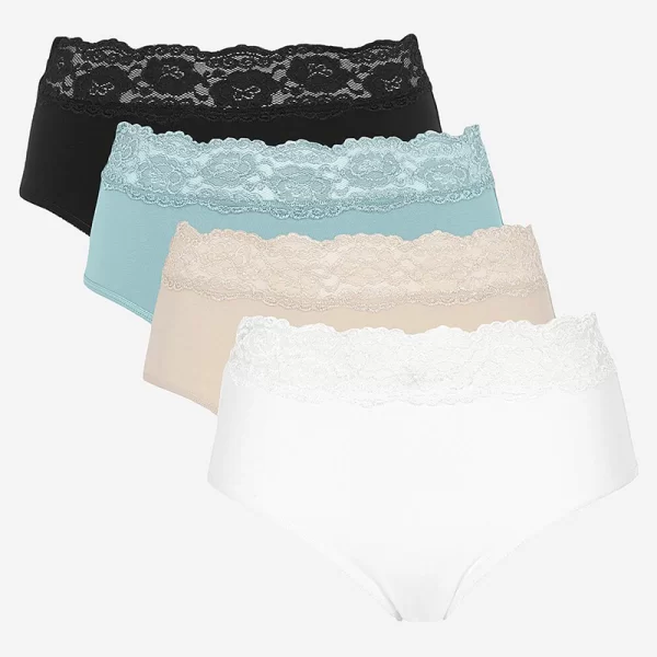 Σλιπ εσώρουχο με δαντέλα στο πάνω μέρος σε λευκό/μπεζ χρώμα (3+1)