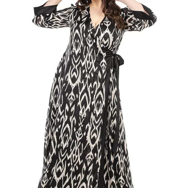 Maxi κρουαζέ φόρεμα με lurex σε μαύρο/εκρού χρώμα