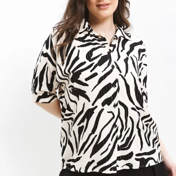 Πουκάμισο με animal print και λούρεξ σε μπεζ/μαύρο χρώμα