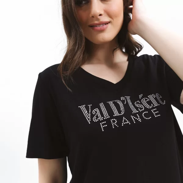 T-shirt με στρας 'Val D'Isere' σε μαύρο χρώμα