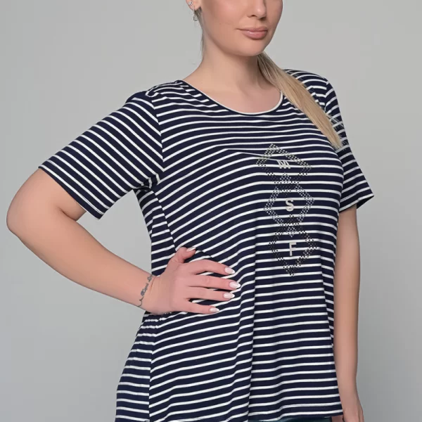 Ριγέ μπλούζα με στρας ρόμβους σε λευκό/μπλε χρώμα