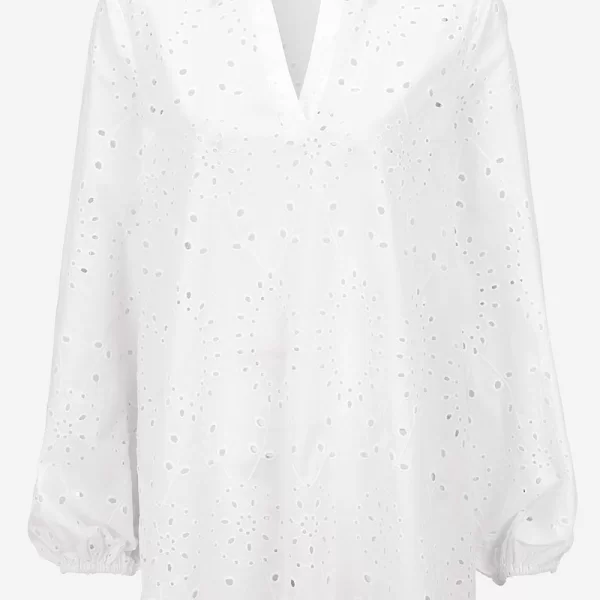 Διάτρητη βαμβακερή τουνίκ με γιακά σε λευκό χρώμα