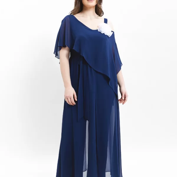 Ολόσωμη φόρμα με μουσελίνα σε μπλε σκούρο χρώμα