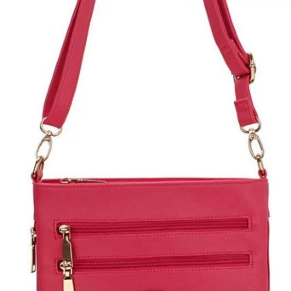 1159 LS Ρόζ χιαστί τσαντάκι με φερμουάρ-Ροζ