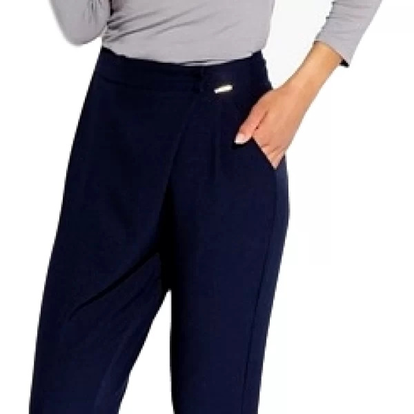 60004 DR Μοντέρνο παντελόνι με μπροστινό κούμπωμα-Μπλε σκούρο-Μπλε