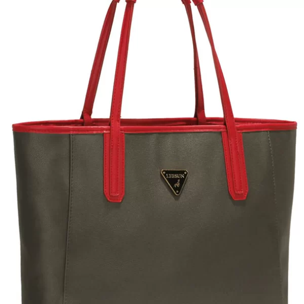 1279 LS Γυναικεία τσάντα διπλής όψης LS00506 -Γκρί / Κόκκινο-Γκρι