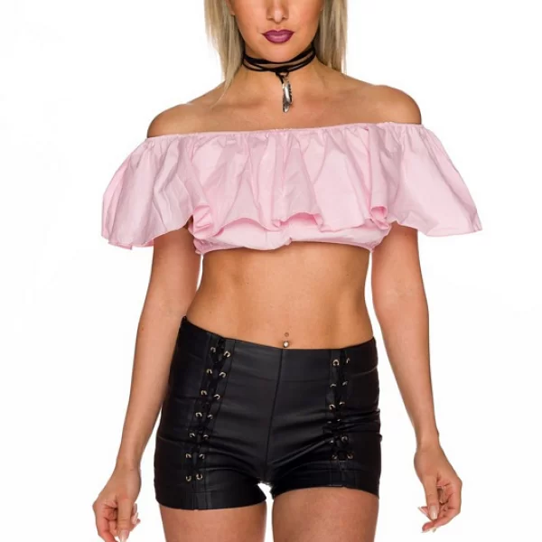 52552 QN Crop τόπ με βολάν - ρόζ-Ροζ