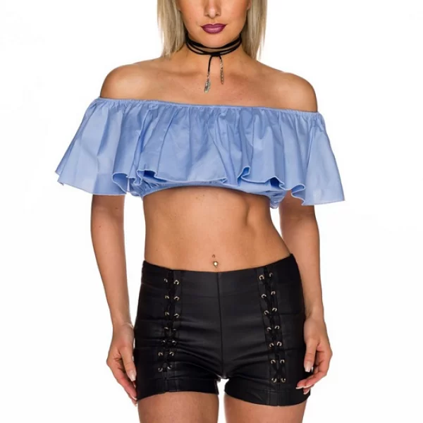 52553 QN Crop τόπ με βολάν - μπλέ-Μπλε