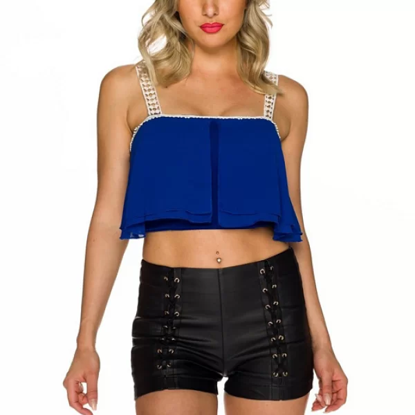 52558 QN Κοντό τόπ με φερμουάρ - μπλέ ρουά-Μπλε