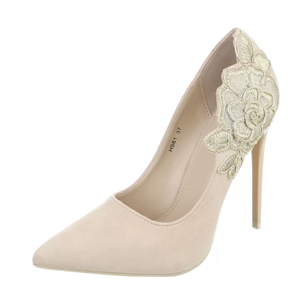 Σουέτ γόβες με κέντημα στο πλάϊ - Μπέζ 0647-Μπεζ