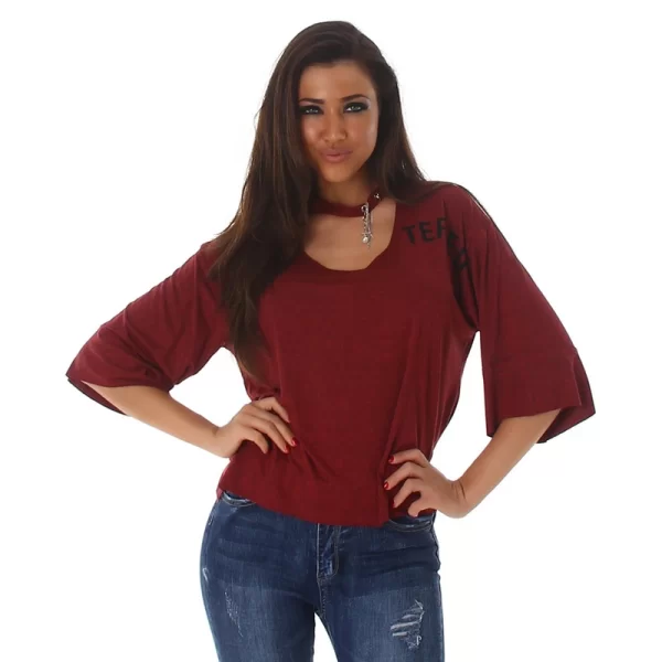 61090 LX Κοντό τόπ με τσόκερ - μπορντώ-Κοκκινο