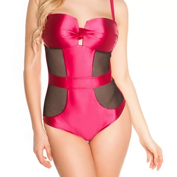 Εντυπωσιακό ολόσωμο μαγιό με δίχτυ - Μπορντώ 41813-Κοκκινο