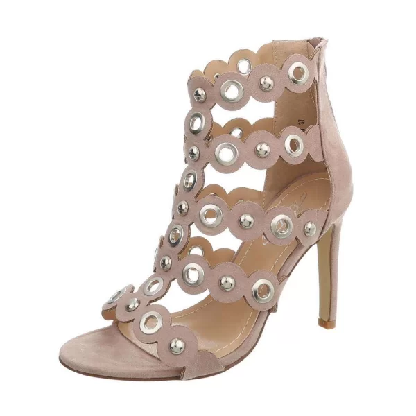 Γυναικείο πέδιλο με μεταλλικές λεπτομέρειες - Μπέζ/Ροζ 0702-Μπεζ