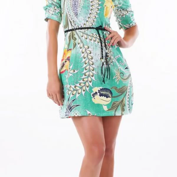 Μίνι φλοράλ φόρεμα - Πράσινο 31052-Πρασινο