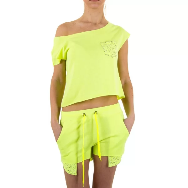 1483 LD Βαμβακερό σετ σόρτς-τόπ με στράς - κίτρινο φωσφοριζέ-Κίτρινο