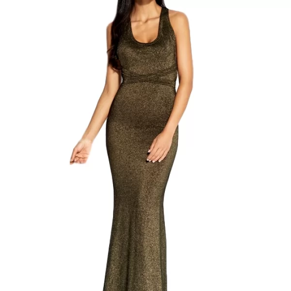 60036 DR Μάξι μεταλιζέ φόρεμα με ανοιχτή πλάτη - Χρυσό-Χρυσό
