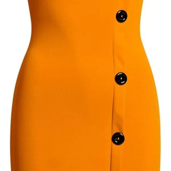 Μίνι φόρεμα με κουμπιά στο πλάϊ - Μουσταρδί 52581-Πορτοκαλί