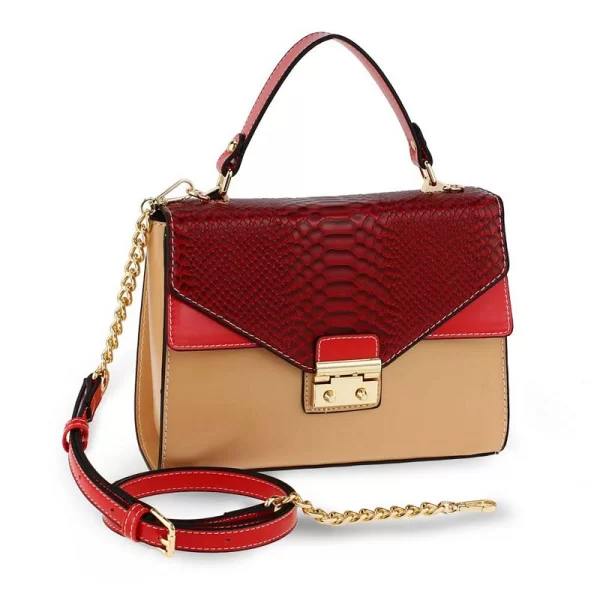 1563 AG Χιαστί τσαντάκι με snake print AG00724 - Μπορντώ/Μπέζ-Μπεζ
