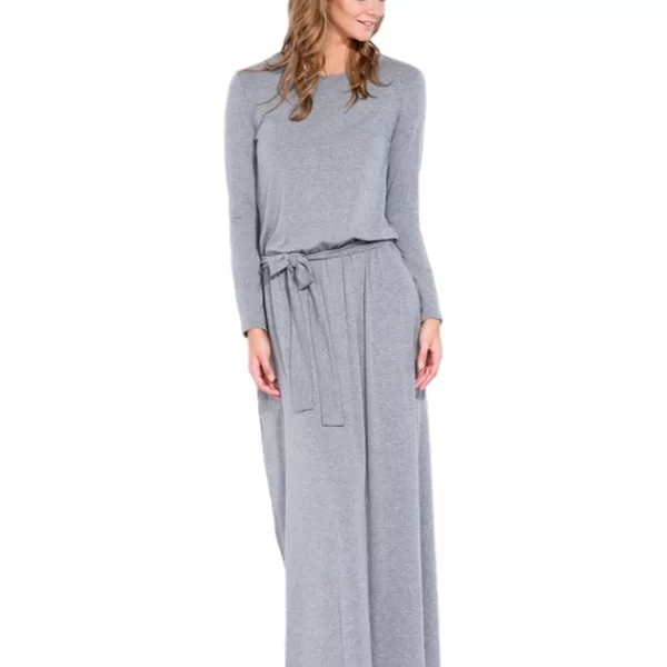 80026 BY Γκρι μακρύ φόρεμα με ζώνη-Γκρι