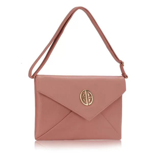 1295 LS Γυναικεία μεγάλη τσάντα φάκελος LSE00220A -Μπέζ/Ρόζ-Μπεζ