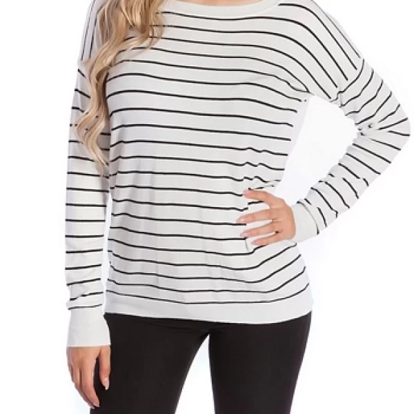 41788 FS Ριγέ λεπτό πουλόβερ με άνοιγμα στη πλάτη - άσπρο-Ασπρο