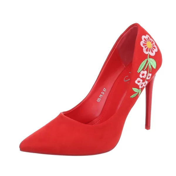 Σουέτ γυναικείες γόβες με κέντημα - Κόκκινες 0668-Κοκκινο