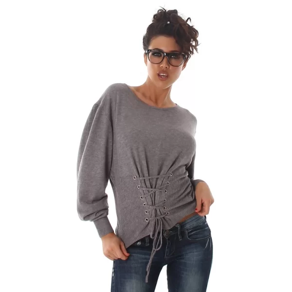 61101 LX Πουλόβερ με κορδόνια - γκρί-Γκρι