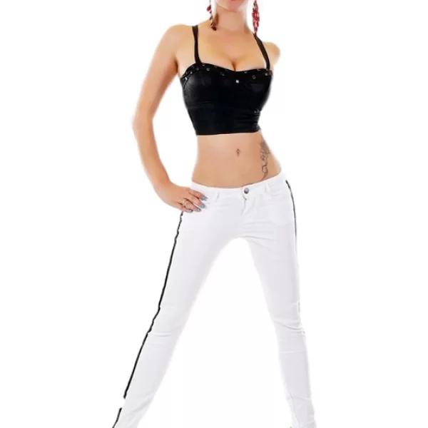 30965 SD Τζήν παντελόνι με μαύρη ρίγα στο πλάϊ - άσπρο-Ασπρο