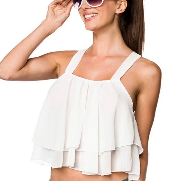 8581 AX Μοντέρνο τοπ με βολάν - άσπρο-Ασπρο