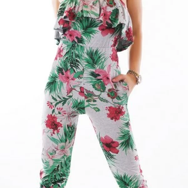 Στράπλες φλοράλ ολόσωμη φόρμα - Γκρι 31050-Γκρι