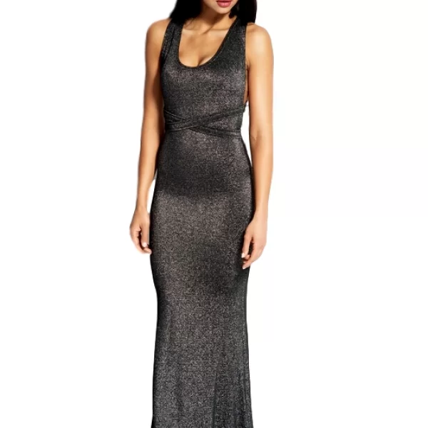 60035 DR Μάξι μεταλιζέ φόρεμα με ανοιχτή πλάτη - Ασημί-Ασημί