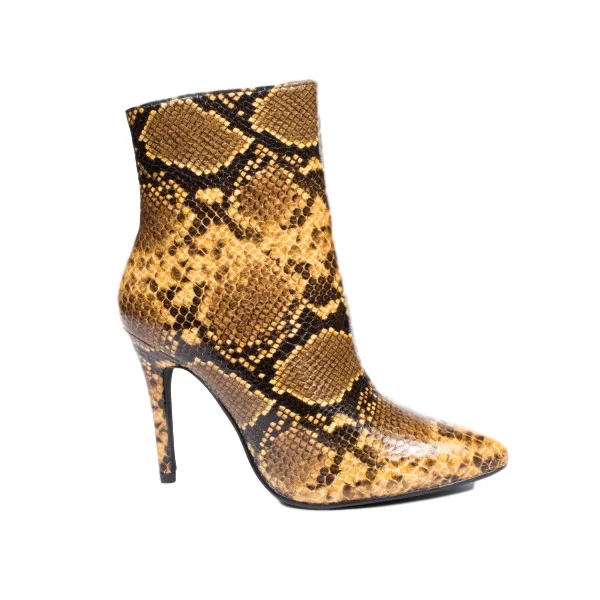 Γυναικεία μποτάκια φίδι με μύτη - Μπέζ/Καφέ 0787-Μπεζ