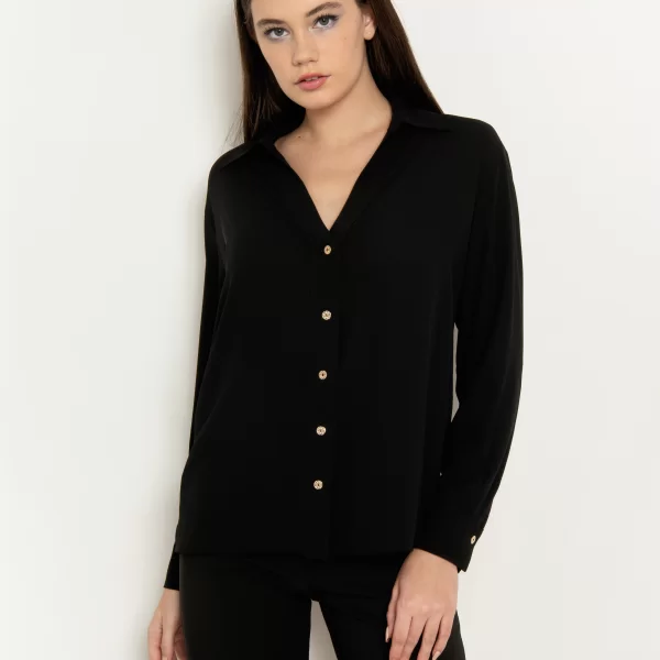 Πουκάμισο με χρυσά κουμπιά - ΜΑΥΡΟ