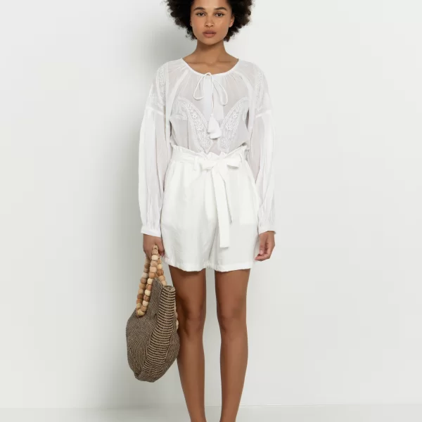 Μπλούζα με κέντημα λαχούρι - ΛΕΥΚΟ