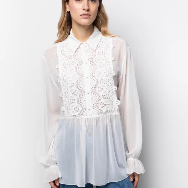 Πουκάμισο με crochet δαντέλα - ΥΠΟΛΕΥΚΟ