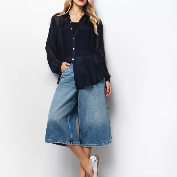 Πουκαμίσα viscose-silk - ΜΠΛΕ NAVY