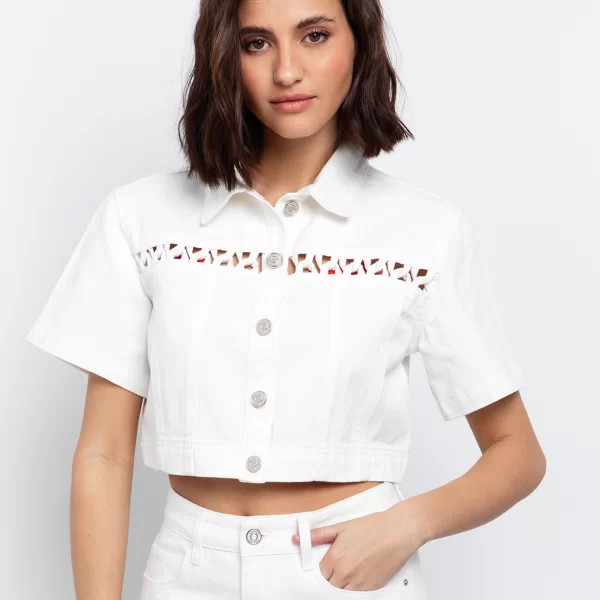 Denim jacket με περιπλεγμένο σχέδιο - ΛΕΥΚΟ