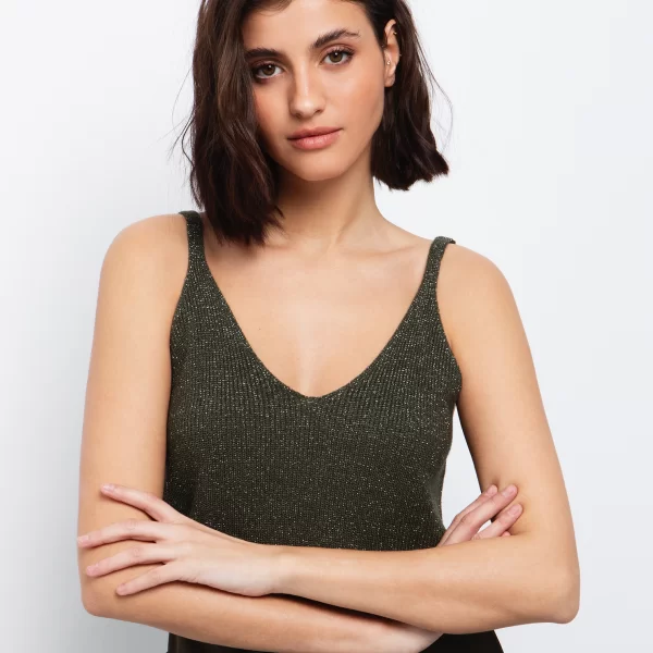 Lurex πλεκτό τοπ - ΧΑΚΙ