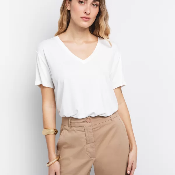 Viscose t-shirt με V - ΥΠΟΛΕΥΚΟ