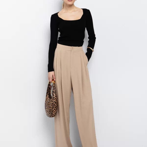 Rib μπλούζα με τετράγωνη λαιμόκοψη - ΜΑΥΡΟ