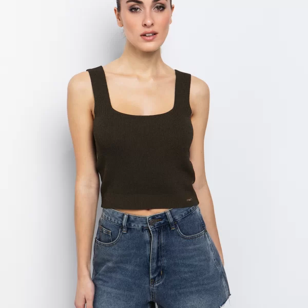 Πλεκτό τοπ ribbed - ΧΑΚΙ