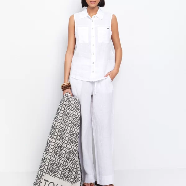 Wide leg παντελόνι λινό - ΛΕΥΚΟ