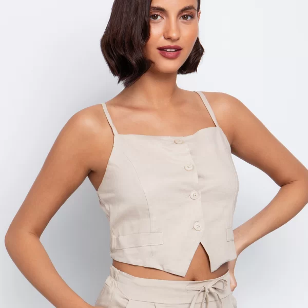 Τοπ-γιλέκο με μείγμα από λινό - ΜΠΕΖ