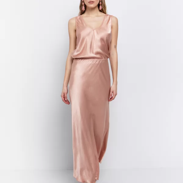 Μίντι φούστα σατέν όψη - ΡΟΔΑΚΙΝΙ