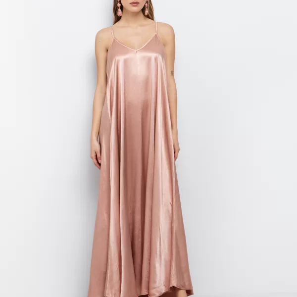 Slip φόρεμα σε ριχτή γραμμή - ΡΟΔΑΚΙΝΙ