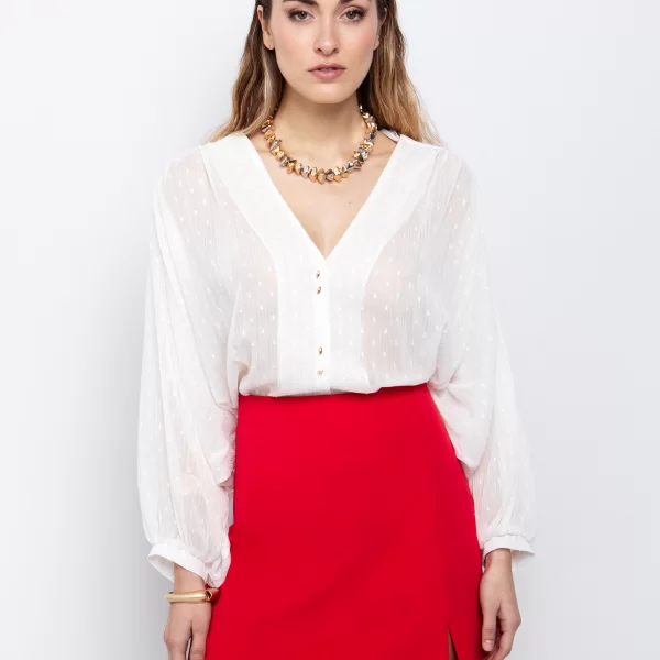 Oversized μπλούζα με ανάγλυφα στοιχεία - ΥΠΟΛΕΥΚΟ