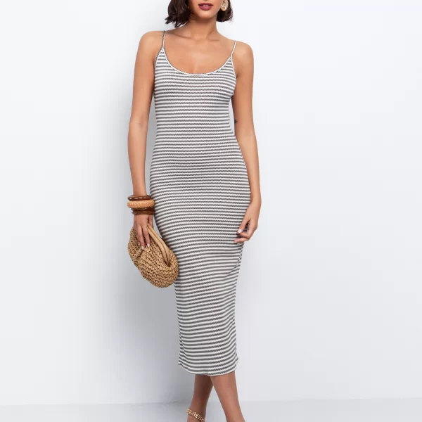 Ριγέ φόρεμα με δετή πλάτη - ΡΙΓΕ ΧΑΚΙ