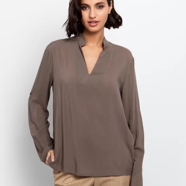 Viscose μπλούζα με V - ΣΚΟΥΡΟ ΜΠΕΖ