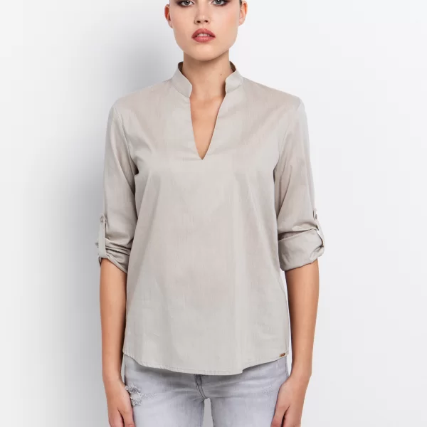 Μπλούζα με V & μανίκια με πατ - ΜΕΛΑΝΖΕ ΜΠΕΖ