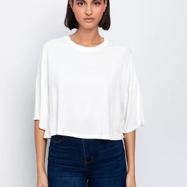 Ριχτή μπλούζα σε κοντό μήκος - ΥΠΟΛΕΥΚΟ